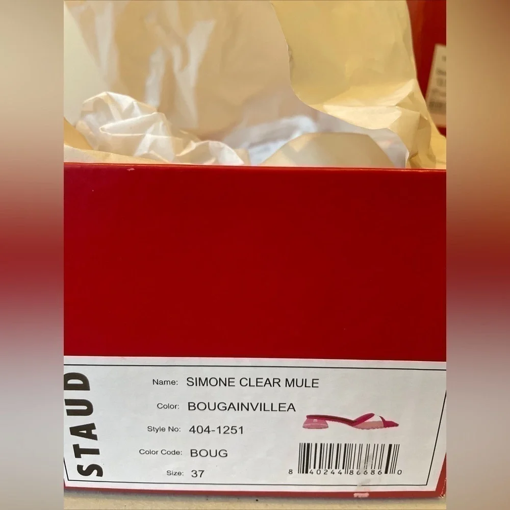 NIB Staud Simone Leather Clear Mules Shoes Bougainvillea - Picture 14 of 14